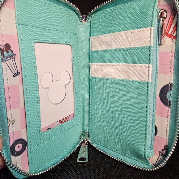 Disney Loungefly Mickey & Minnie Date Night Drive-In Zip Around Wallet - Picture 3 of 5